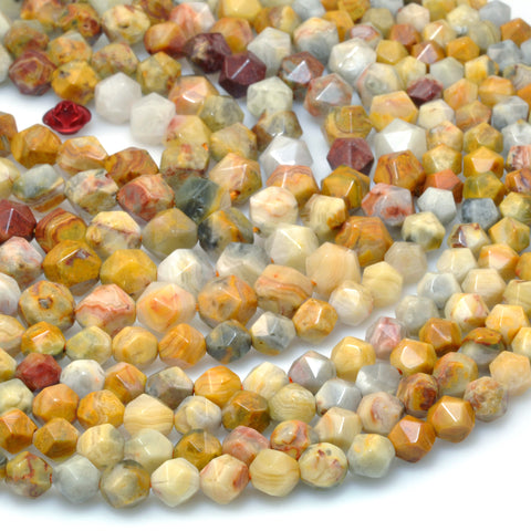 Natural Yellow Crazy Lace Agate star cut faceted nugget beads wholesale gemstone jewelry bracelet DIY stuff
