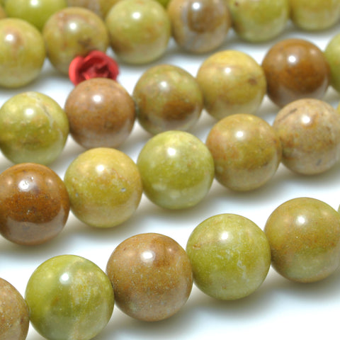 Natural Green Olive Opal smooth round beads wholesale gemstone for jewelry making bracelet necklace diy stuff