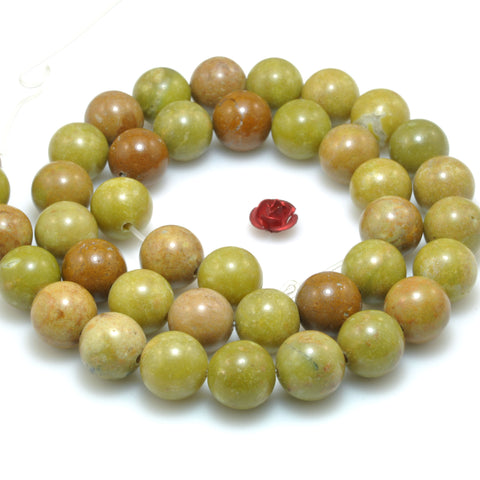 Natural Green Olive Opal smooth round beads wholesale gemstone for jewelry making bracelet necklace diy stuff