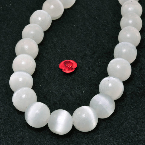 Genuine White Selenite Natural Stone smooth round loose beads white cat eye gemstone wholesale jewelry making