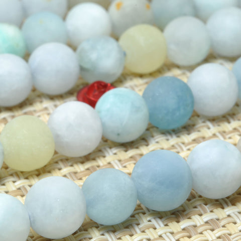 YesBeads Natural Aquamarine gemstone matte round loose beads wholesale jewelry making 8mm 10mm 15"