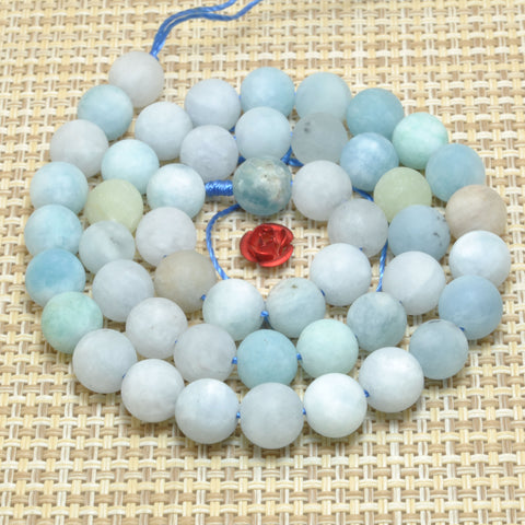 YesBeads Natural Aquamarine gemstone matte round loose beads wholesale jewelry making 8mm 10mm 15"