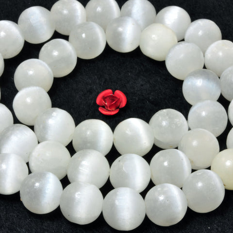 Genuine White Selenite Natural Stone smooth round loose beads white cat eye gemstone wholesale jewelry making