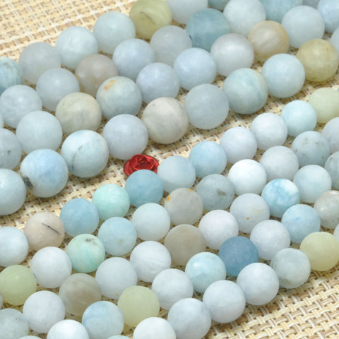 YesBeads Natural Aquamarine gemstone matte round loose beads wholesale jewelry making 8mm 10mm 15"