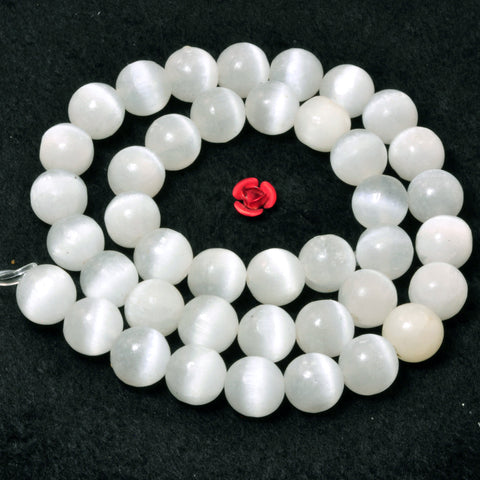 Genuine White Selenite Natural Stone smooth round loose beads white cat eye gemstone wholesale jewelry making