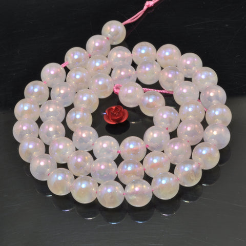 Titanium Rose Quartz Smooth Round Loose Beads Wholesale Gemstone Semi Precious Stone Bracelet Necklace For Jewelry Making