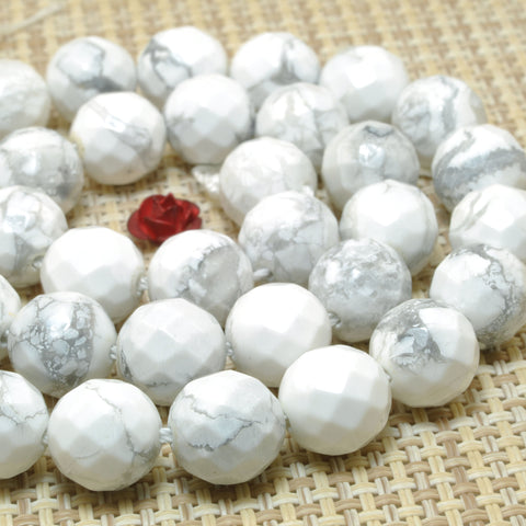 Natural white Howlite faceted round loose beads wholesale gemstone for jewelry making