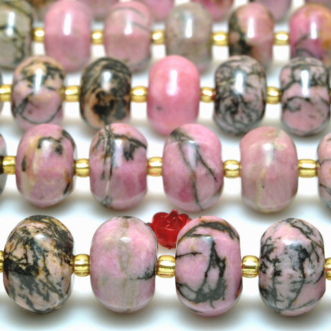 Natural Black Pink Rhodonite stone faceted pumpkin rondelle beads wholesale loose gemstone for jewelry making diy