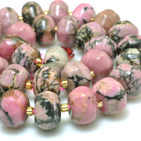 Natural Black Pink Rhodonite stone faceted pumpkin rondelle beads wholesale loose gemstone for jewelry making diy
