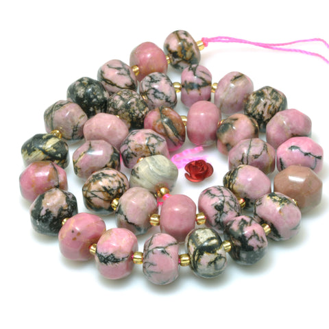 Natural Black Pink Rhodonite stone faceted pumpkin rondelle beads wholesale loose gemstone for jewelry making diy