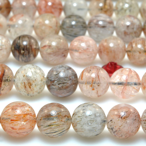 Natural Black Golden Super Seven Crystal smooth round beads loose gemstone wholesale for jewelry making bracelet diy stuff