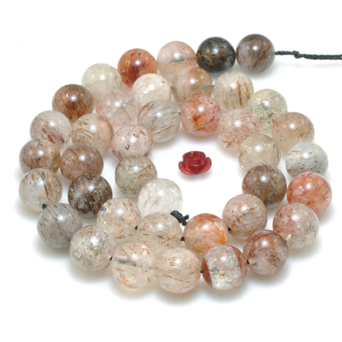 Natural Black Golden Super Seven Crystal smooth round beads loose gemstone wholesale for jewelry making bracelet diy stuff