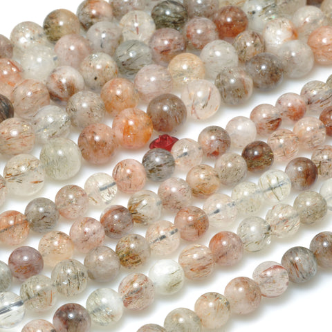 Natural Black Golden Super Seven Crystal smooth round beads loose gemstone wholesale for jewelry making bracelet diy stuff