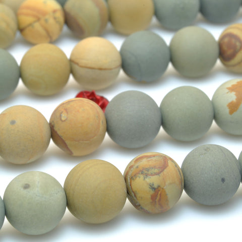 Natural Picture Jasper matte round beads wholesale gemstone jewelry making 15''