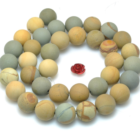 Natural Picture Jasper matte round beads wholesale gemstone jewelry making 15''