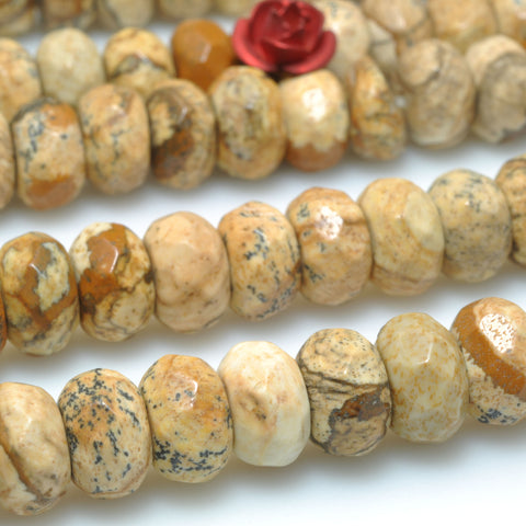 Natural Picture Jasper faceted rondelle beads yellow stone wholesale gemstone wholesale jewelry making 15"