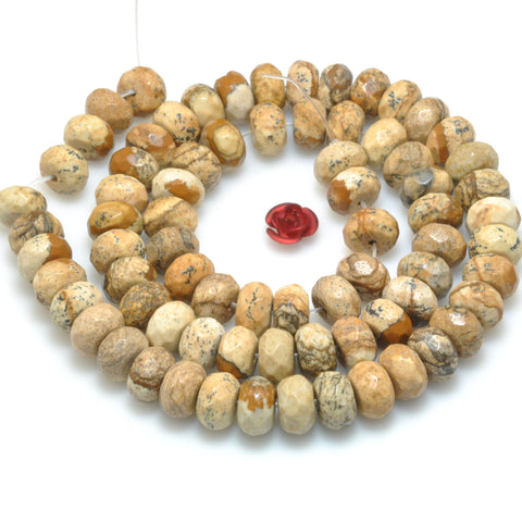 Natural Picture Jasper faceted rondelle beads yellow stone wholesale gemstone wholesale jewelry making 15"