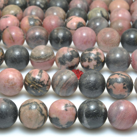 Natural Black Pink Rhodonite smooth round loose beads wholesale gemstone jewelry making 15"