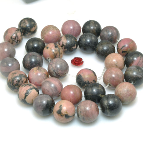 Natural Black Pink Rhodonite smooth round loose beads wholesale gemstone jewelry making 15"