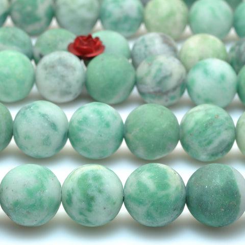 YesBeads Natural Green Jade matte round loose beads gemstone 8mm 10mm 15"
