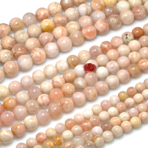 YesBeads natural Sunstone smooth round loose beads wholesale gemstone jewelry 15"