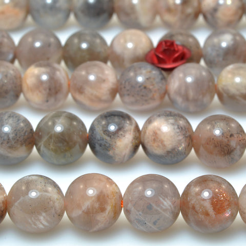 Natural Gray Sunstone smooth round beads wholesale loose gemstone for jewelry making diy bracelet necklace