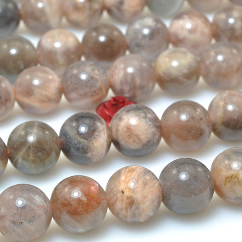Natural Gray Sunstone smooth round beads wholesale loose gemstone for jewelry making diy bracelet necklace