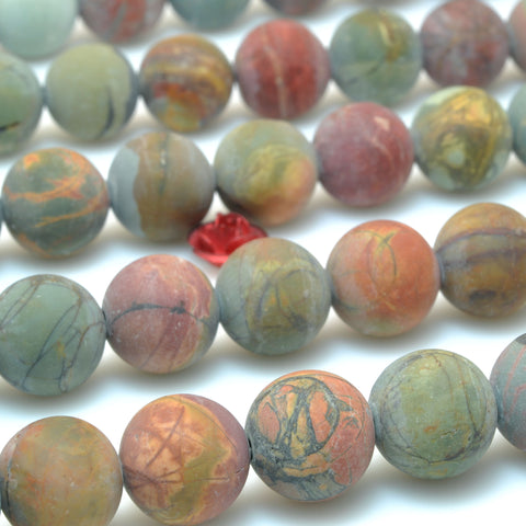 YesBeads Natural Red Creek Jasper matte round beads picasso jasper gemstone wholesale jewelry making 15"