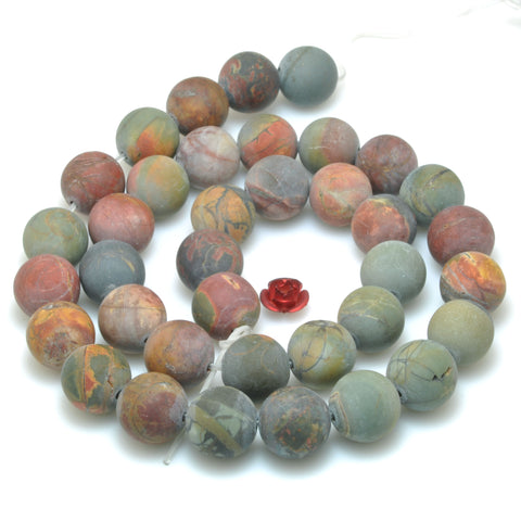 YesBeads Natural Red Creek Jasper matte round beads picasso jasper gemstone wholesale jewelry making 15"