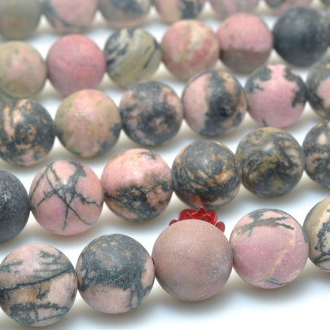 Natural Black Pink Rhodonite matte round beads wholesale loose gesmtone for jewelry making diy bracelet