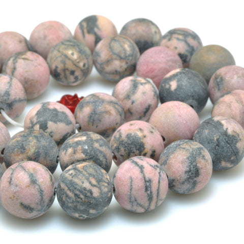 Natural Black Pink Rhodonite matte round beads wholesale loose gesmtone for jewelry making diy bracelet