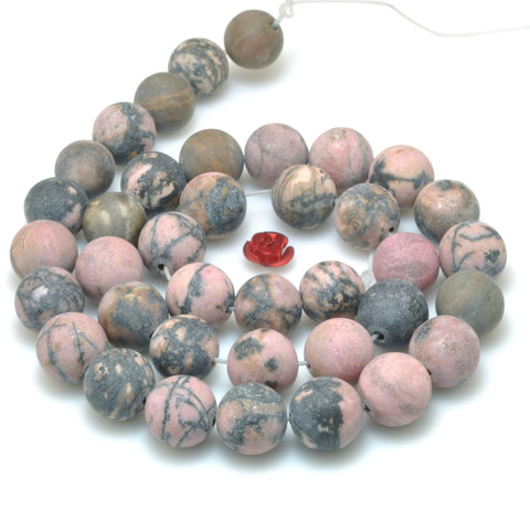 Natural Black Pink Rhodonite matte round beads wholesale loose gesmtone for jewelry making diy bracelet