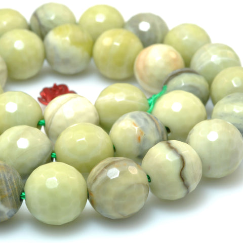 Natural Butter Jade faceted round beads wholesale loose gemstones jewelry making diy 15"