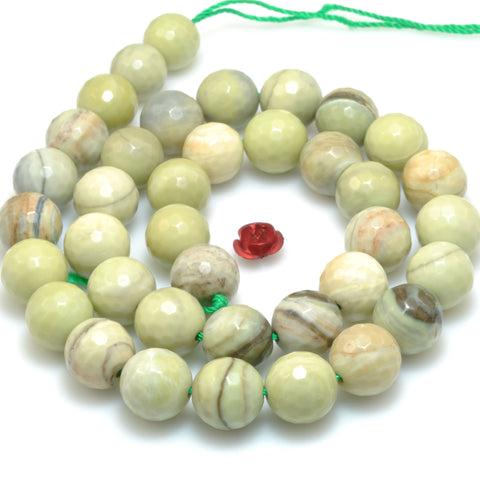 Natural Butter Jade faceted round beads wholesale loose gemstones jewelry making diy 15"