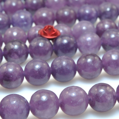 Natural Purple Lepidolite smooth round loose beads wholesale gemstone jewelry 8mm 6mm 15"