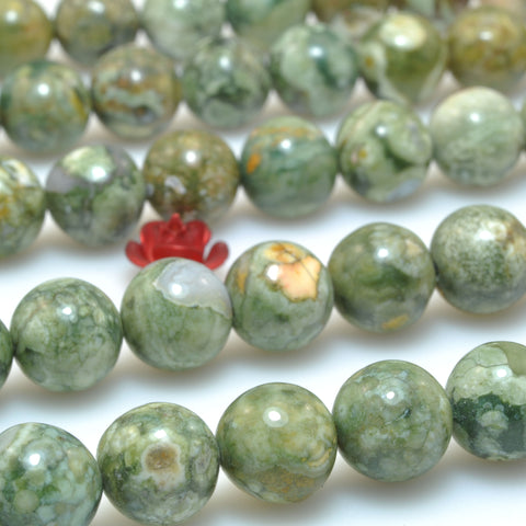 Natural Green Rhyolite Stone rainforest jasper smooth round loose beads wholesale gemstone 15"