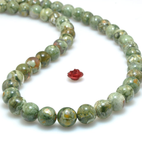 Natural Green Rhyolite Stone rainforest jasper smooth round loose beads wholesale gemstone 15"