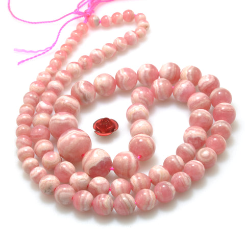 Argentina Rhodochrosite Natural Stone pink ivory gemstone smooth round beads 18" tower necklace for jewelry making diy