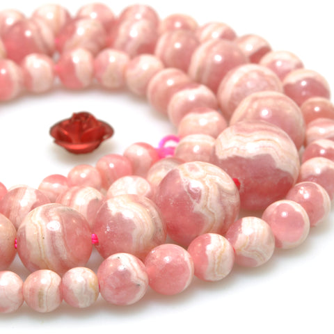 Argentina Rhodochrosite Natural Stone pink ivory gemstone smooth round beads 18" tower necklace for jewelry making diy