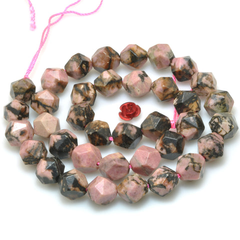 Natural Black Pink Rhodonite star cut faceted nugget beads wholesale gemstone for jewelry making diy
