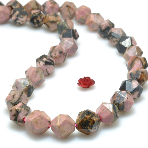 Natural Black Pink Rhodonite star cut faceted nugget beads wholesale gemstone for jewelry making diy
