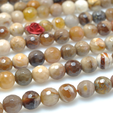 Natural Petrified Wood Jasper stone faceted round beads gemstone wholesale for jewelry making bracelets necklace DIY