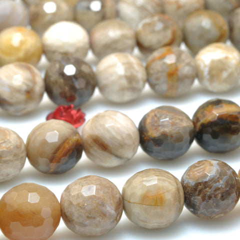 Natural Petrified Wood Jasper stone faceted round beads gemstone wholesale for jewelry making bracelets necklace DIY