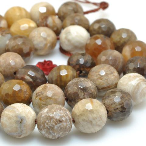 Natural Petrified Wood Jasper stone faceted round beads gemstone wholesale for jewelry making bracelets necklace DIY