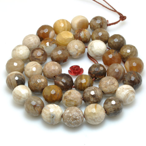 Natural Petrified Wood Jasper stone faceted round beads gemstone wholesale for jewelry making bracelets necklace DIY