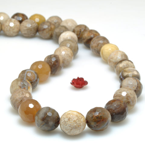 Natural Petrified Wood Jasper stone faceted round beads gemstone wholesale for jewelry making bracelets necklace DIY