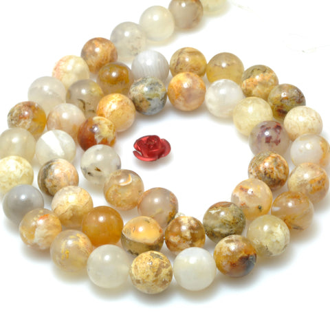 Natural Regency Rose Plume Agate smooth round beads wholesale yellow gemstone jewelry making 8mm