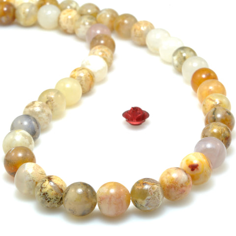 Natural Regency Rose Plume Agate smooth round beads wholesale yellow gemstone jewelry making 8mm