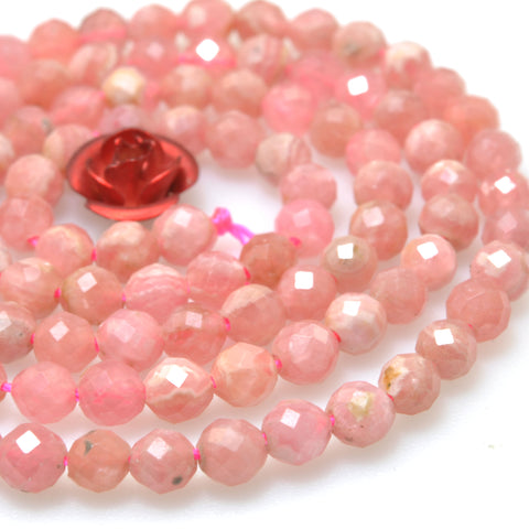 Argentina Rhodochrosite Natural Stone faceted round beads wholesale loose dainty pink gemstone for jewelry making diy