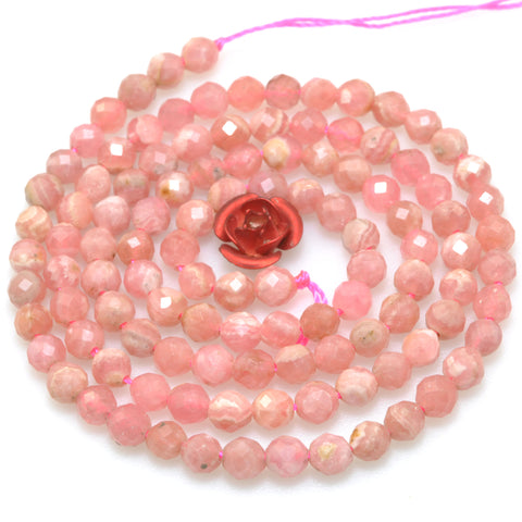 Argentina Rhodochrosite Natural Stone faceted round beads wholesale loose dainty pink gemstone for jewelry making diy